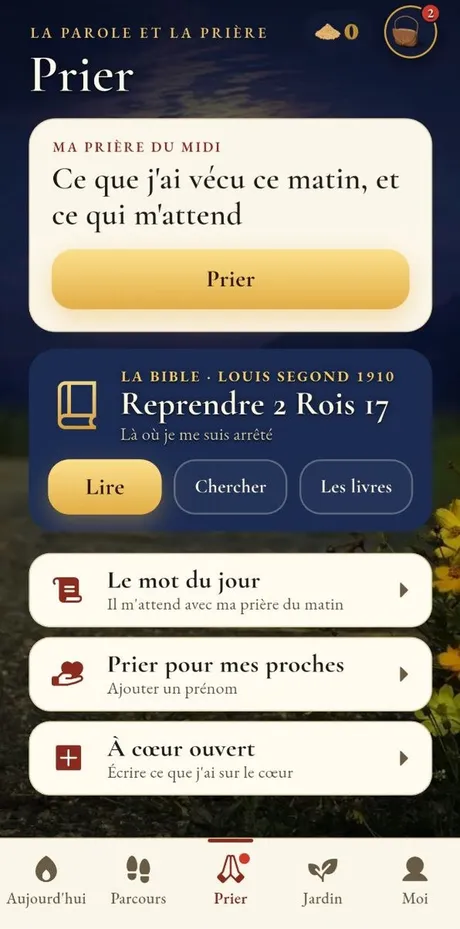 L'onglet Prier de Kairos